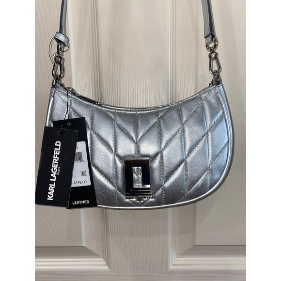 Karl Lagerfeld Lafayette Quilted Demi Crossbody Bag Bag With Chain Strap & Adjus - Picture 3 of 13